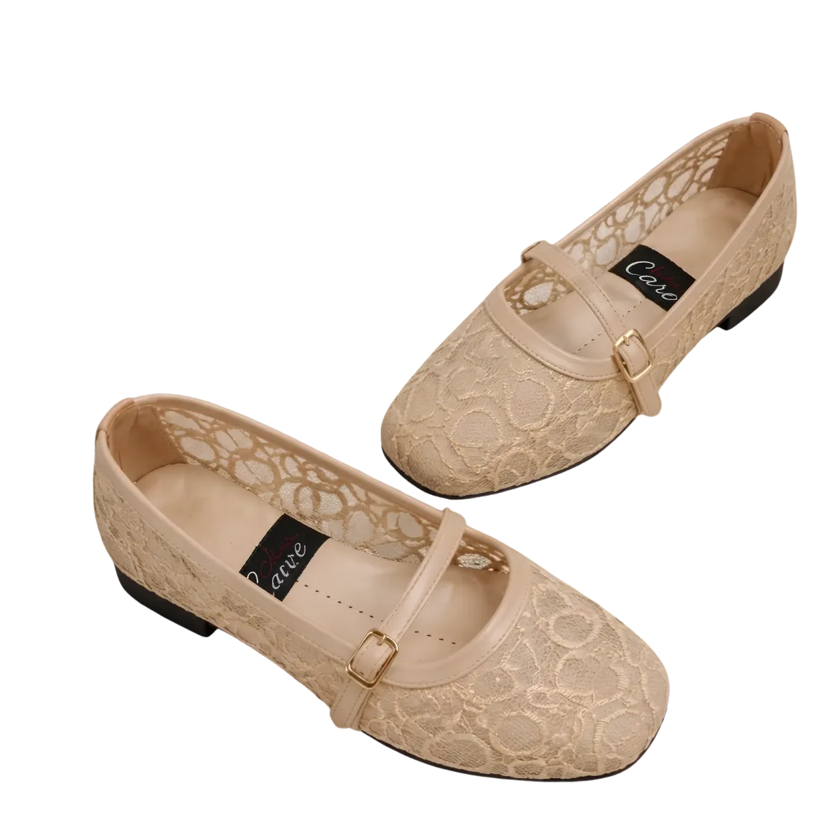 Women's Lace Mary Jane Flat Shoes with Buckle Strap