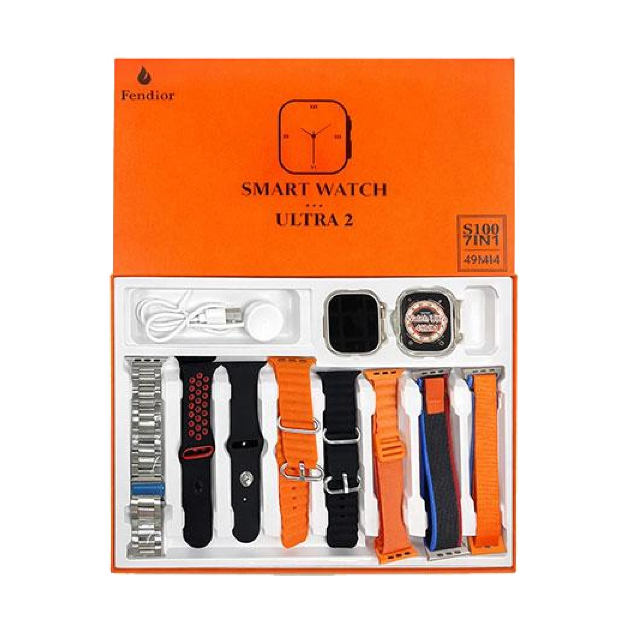 S100 Fendior Smart Watch Ultra 2 With 7 Straps 49mm With Silicon Watch