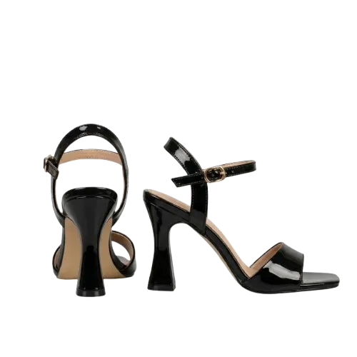 Women's Square Toe Sculpted Flare Heel Ankle Strap Sandals