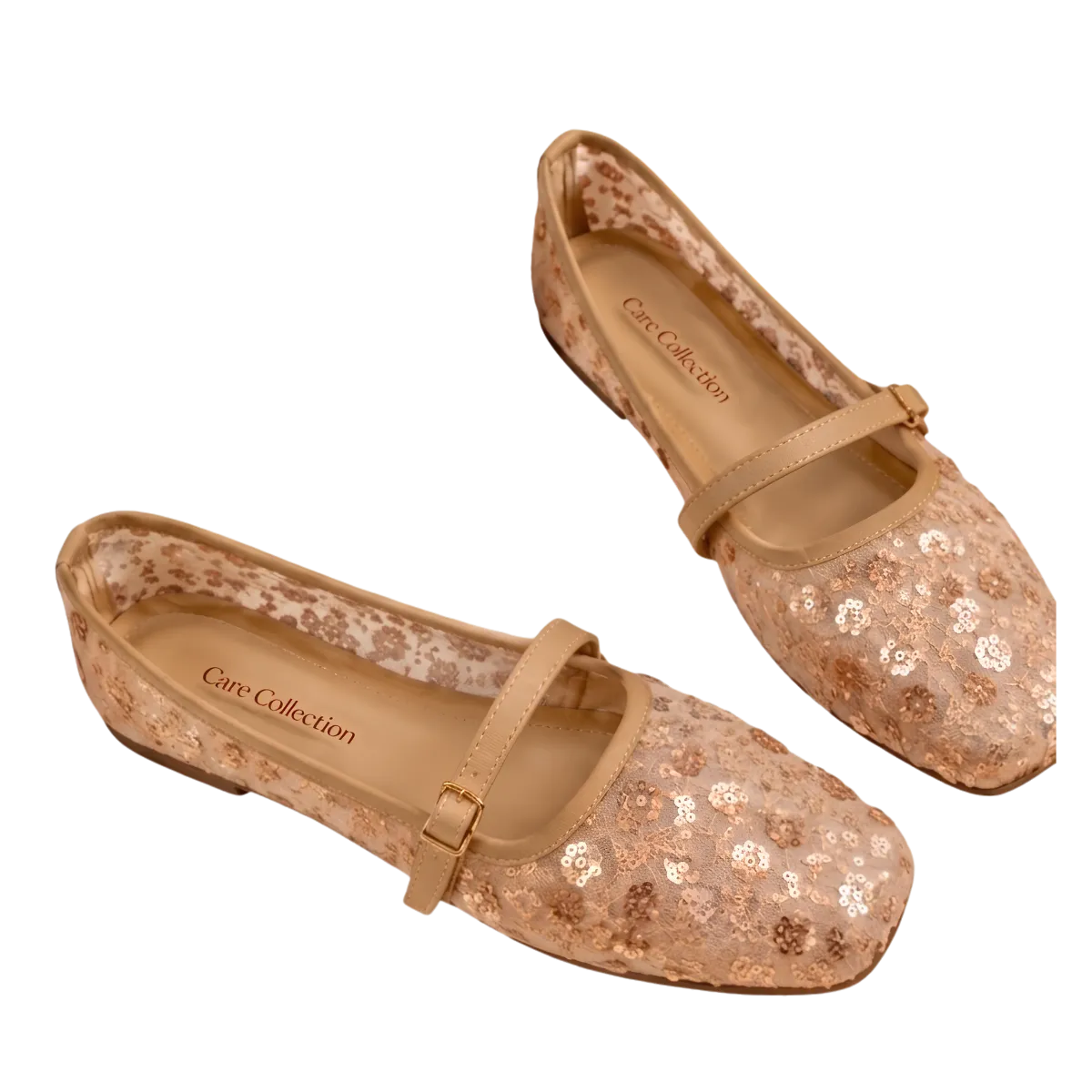 Women's Sequined Floral Mesh Mary Jane Flat Shoes