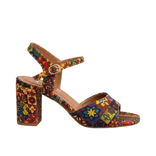 Floral Print Block Heel Sandals with Adjustable Ankle Strap