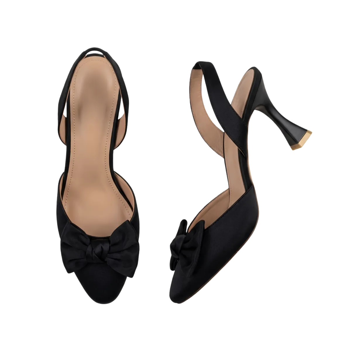 Women's Bow Accent Slingback Pumps with Sculpted Flared High Heel